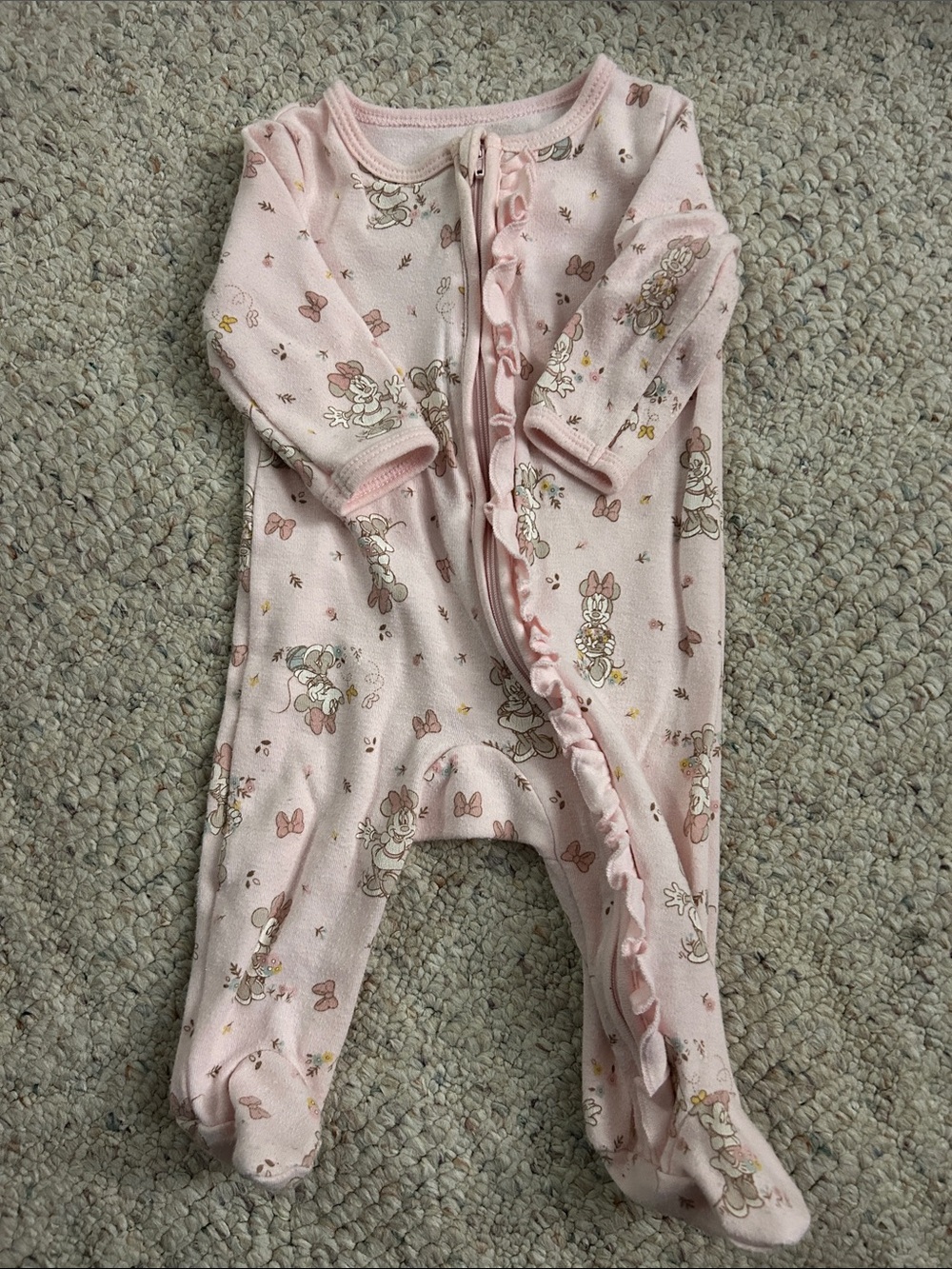 Disney Pink Minnie Mouse Ruffle-Trim Footed One-Piece